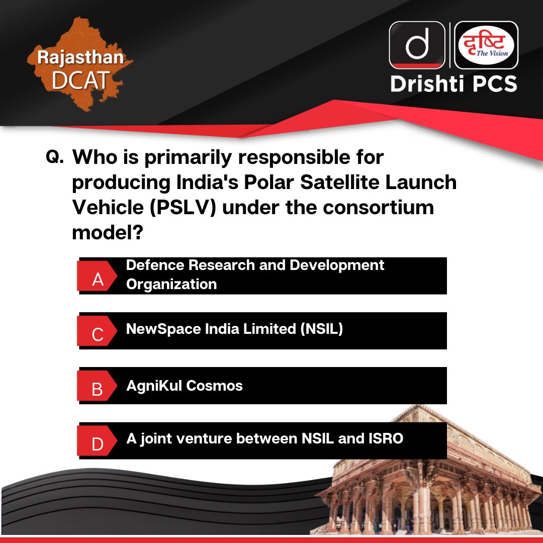 Find the solution to this quiz in our #RajasthanDCAT magazine. Get your copy of this magazine to ace the #RAS #Exam today! Check the link: drishti.xyz/RajasthanCurre… #IAS #PCS #UPSC #India #StatePCS #CurrentAffairs #News #Vehicle #Satellite #PSLV #Prelims #Explore #DrishtiIAS