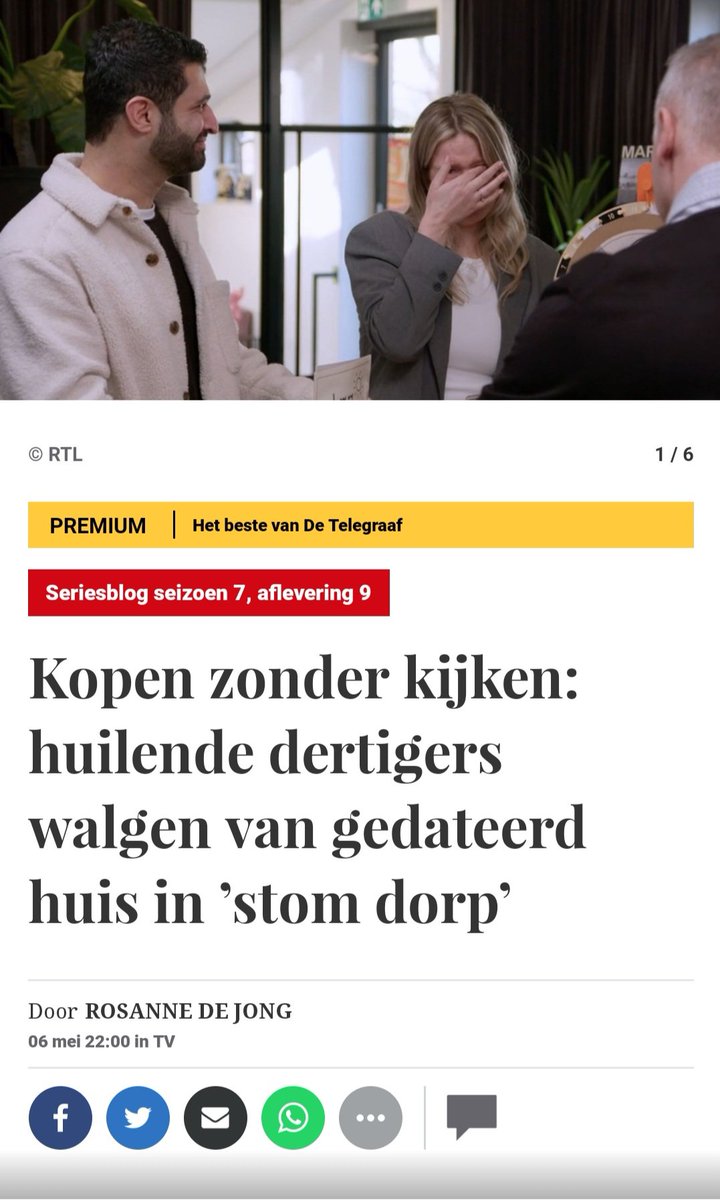 Nee... WALGELIJKE framing vd Televaag 🤬🤮 Op de foto zie je dat ze vertellen, over ongewild kinderloos zijn, vandaar de tranen. Ja ze waren even teleurgesteld over 't dorp, maar verderop in 't programma waren ze dolblij. Wat een misleidende kop dit zeg ! #kopenzonderkijken