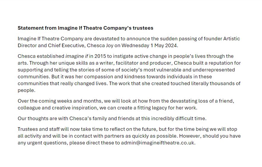imagine_if_co's tweet photo. Statement from Imagine If Theatre Company’s trustees https://t.co/mP8LbWbTY4