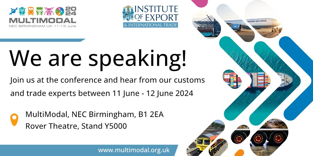 The Institute of Export & International Trade will be at @multimodal Exhibition at @thenec next month. Visit ow.ly/2bWX50Rynga to find out more about the event, and register to attend #Multimodal24.