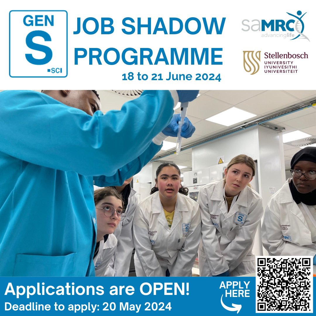 📣 Attention all science-enthused high school learners in Cape Town! 🧑‍🔬👩‍🔬 🔍 Discover what it’s like to work in a #research laboratory with the @MRCza Generation Science #GenS Job Shadow programme hosted in collaboration with the the SAMRC Centre for #Tuberculosis Research🧬🔬