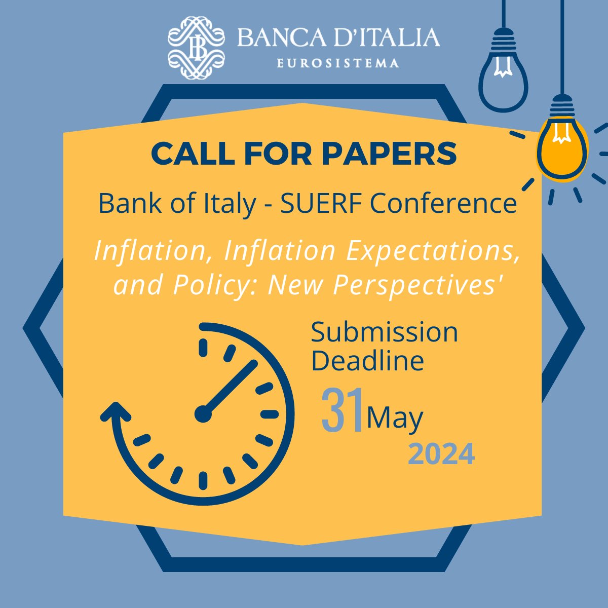Banca d'Italia (@bancaditalia) on Twitter photo 📢 #CallForPapers 📌 Banca d'Italia and <a href="/suerf_org/">SUERF - The European Money and Finance Forum</a> Conference 'Inflation, Inflation Expectations, and Policy: New Perspectives', #Rome on November 18-19, 2024
🗓️ Submission Deadline: May 31, 2024 suerf.org/wp-content/upl…
Keynote speakers: Philip R. Lane (@ECB) will give the SUERF 📢 #CallForPapers 📌 Banca d'Italia and <a href="/suerf_org/">SUERF - The European Money and Finance Forum</a> Conference 'Inflation, Inflation Expectations, and Policy: New Perspectives', #Rome on November 18-19, 2024
🗓️ Submission Deadline: May 31, 2024 suerf.org/wp-content/upl…
Keynote speakers: Philip R. Lane (@ECB) will give the SUERF