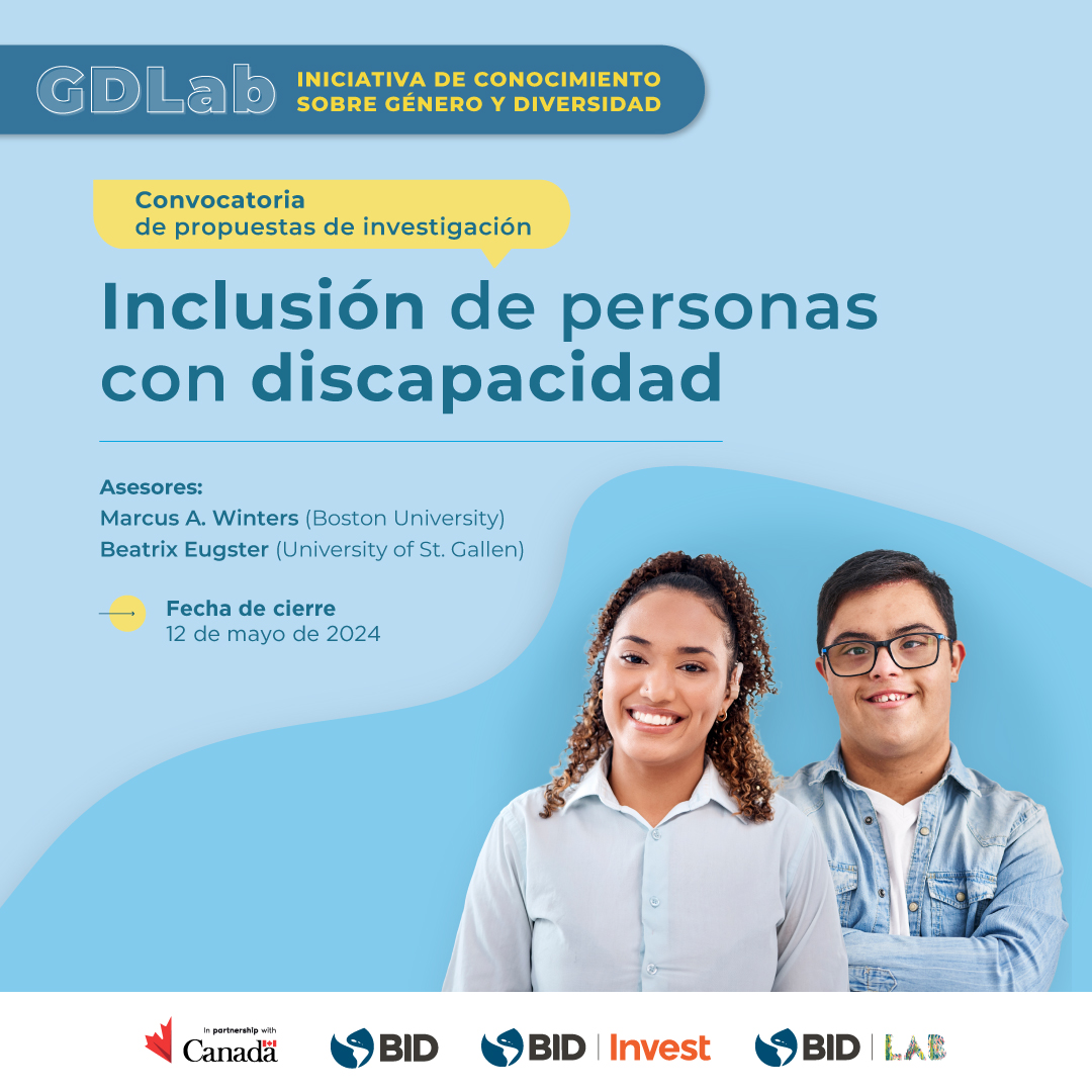 ¡Tienes tiempo hasta el 12 de mayo! ➡️ ¿Realizas estudios académicos sobre la inclusión de personas con #Discapacidad con el fin de fortalecer las políticas en #AméricaLatina y el #Caribe? 🗓️ Postula al llamado de GDLab: bit.ly/3TIPvlv