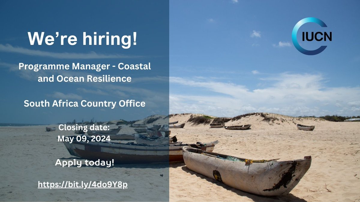 📢#OpportunityAlert📢 We are Hiring! 💼 Our Country Office in South Africa is looking for a highly motivated and excellent Programme Manager for its Coastal and Ocean Resilience Projects🌊🪸 Apply Now: hrms.iucn.org/iresy/index.cf… #ConservationCareers #NbS #JobSeekersSA #Marine