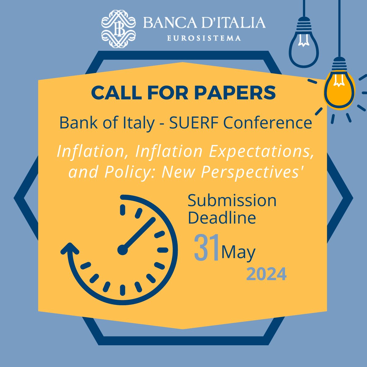 📢 #CallForPapers 📌 Conferenza Banca d'Italia - SUERF 'Inflation, Inflation Expectations, and Policy: New Perspectives' #Roma 18-19 novembre 2024 🗓️ Scadenza: 31 maggio 2024 suerf.org/wp-content/upl… Keynote speakers: Philip R. Lane (@ECB) terrà la SUERF Marjolin Lecture, Gauti