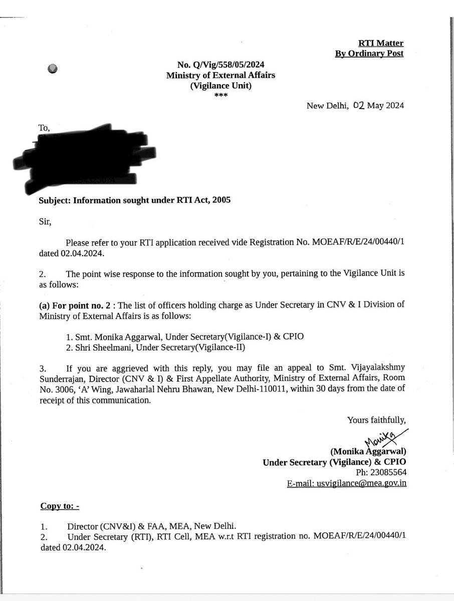 India's External Affairs Ministry @MEAIndia says no one named Ajay Jain has worked as Under Secretary in the CNV &I Division of MEA If so, Mr. Jaishankar, who is Ajay Jain who provided documents related to 'Katchchatheevu island' to @annamalai_k 's RTI application?…