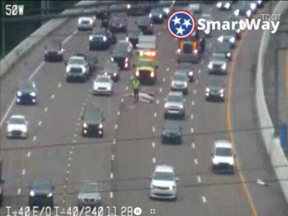 #MEMtraffic - A bunch of junk fell off the back of a dump truck on WB 40 just before The Flyovers in the center lane. TDOT on scene.