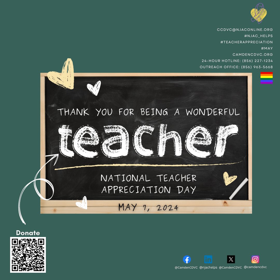 Happy National Teacher Day to all the amazing educators who go above and beyond. Thank you for shaping future leaders.

#NationalTeacherDay #Education #enddomesticviolence #camdencountynj #camdennj #newjersey #njac_helps