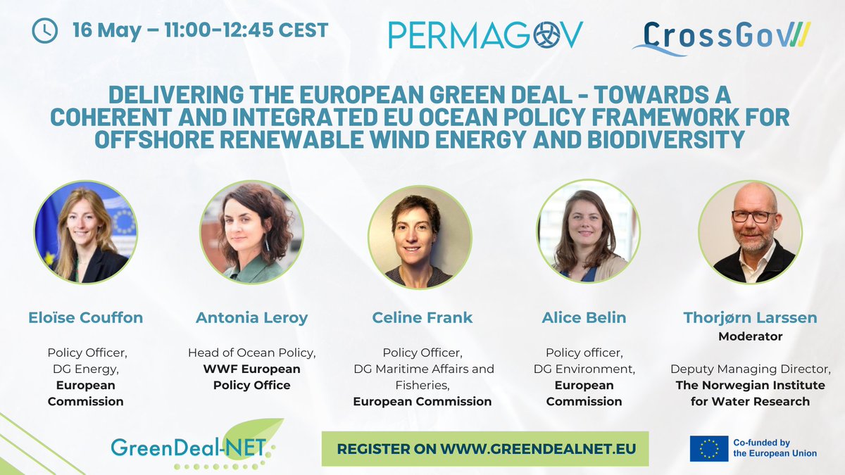 🌊Can the EU harmonize offshore wind energy with marine biodiversity? Find out during our roundtable with @EloiseCouffon, @AntoniaLeroy, Celine Frank, Alice Belin & @thorjorn on crafting an integrated EU ocean policy under the EGD. 🗓️16 May Register 👉 greendealnet.eu/Roundtable2-oc…