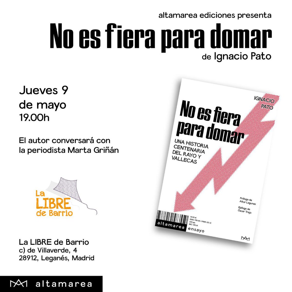 El jueves @ipatolorente juega en casa, o eso pretendemos. Viene a presentar, junto a @GrinanMarta, 'No es fiera para domar'. Memoria, identidad y colectivo ¡Os esperamos a las 19 h!