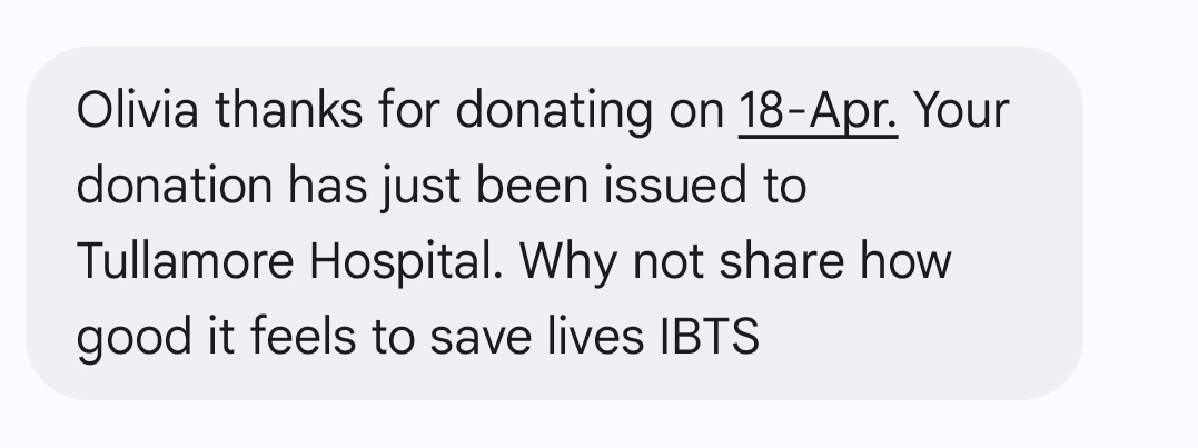 Always a good text to receive @Giveblood_ie