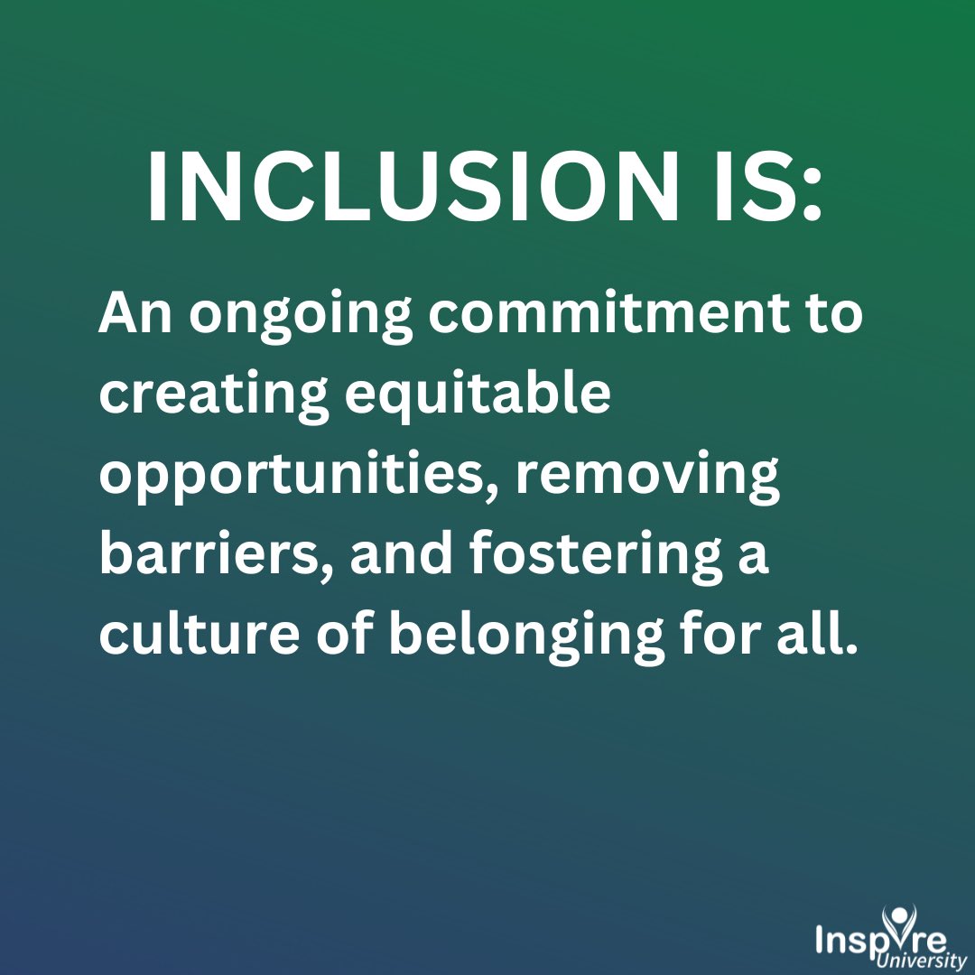 Inclusion is an ongoing commitment to creating equitable opportunities, removing barriers, and fostering a culture of belonging for all. #InspireU #DisabilityInclusion #DisabilityAction #InspirationalSpeaker #MotivationalSpeaker