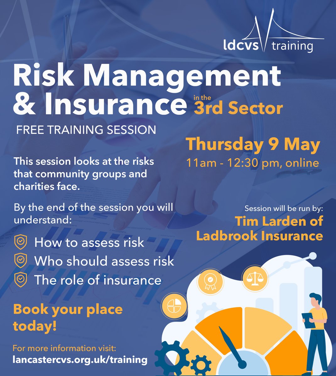 📢 Register for our online session this Thurs on #RiskManagement and Insurance led by Tim Larden from Ladbrook #Insurance🛡️ Gain valuable insights assessing risks + understanding insurance. 📅 May 9 11am - 12:30pm Register now: tinyurl.com/mry8ax84 #Nonprofits #CommunityGroups