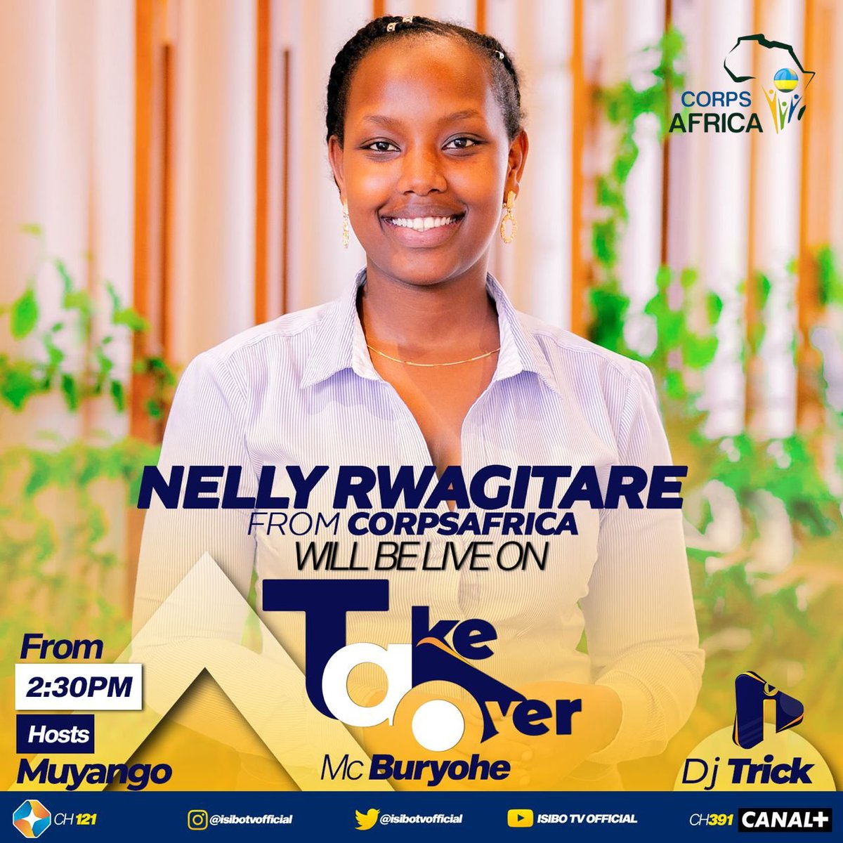 Join us on @isibotvofficial as our PR & Partneship Manager, @Nelly_Rwagitare , discusses the application process for the 6th cohort of @CorpsAfricaRda Volunteers. Tune in at 2:30 PM for an insightful session. Don't miss out!

#ThisIsCorpsAfrica
#IsiboTV
