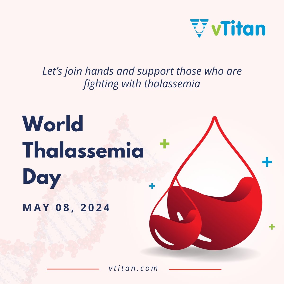 Thalassemia may be rare, but its impact is profound.

On #WorldThalassemiaDay, let's spread awareness about this genetic blood disorder, stand with thalassemia patients, advocate for accessible treatment, and promote blood donations.

#vTitan #RareBloodDisorder #Thalassemia