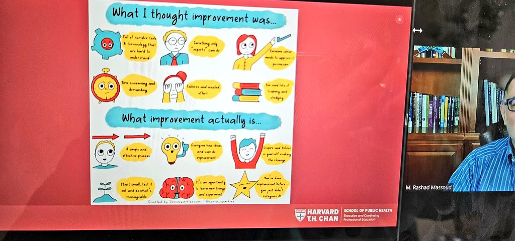 On a lunch session with @HarvardChanSPH Health Care Quality Improvement From Design to Implementation with @RashadMassoud. It's a small world. @Sonia_Sparkles excellent work is credited as an excellent overview of quality improvement.