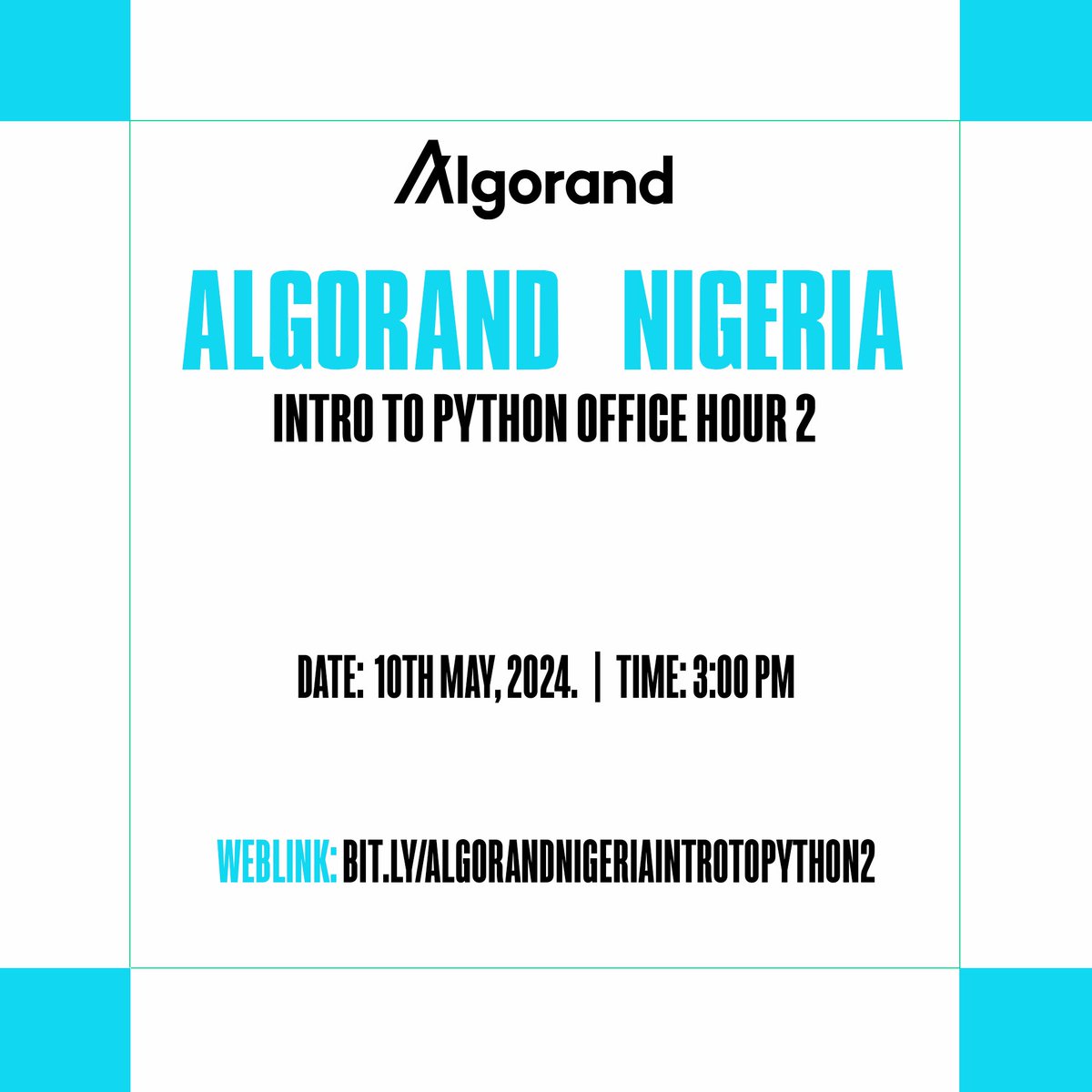 Algorand_NG's tweet image. 📅 Mark your calendars! Join us this Friday, May 10th at 3 PM for Python on Algorand Office Hour 2, part of our #PythonMay series with Algorand Nigeria. 🐍 Dive deeper into Python applications on the blockchain and enhance your coding skills!

🔗 Register now!…