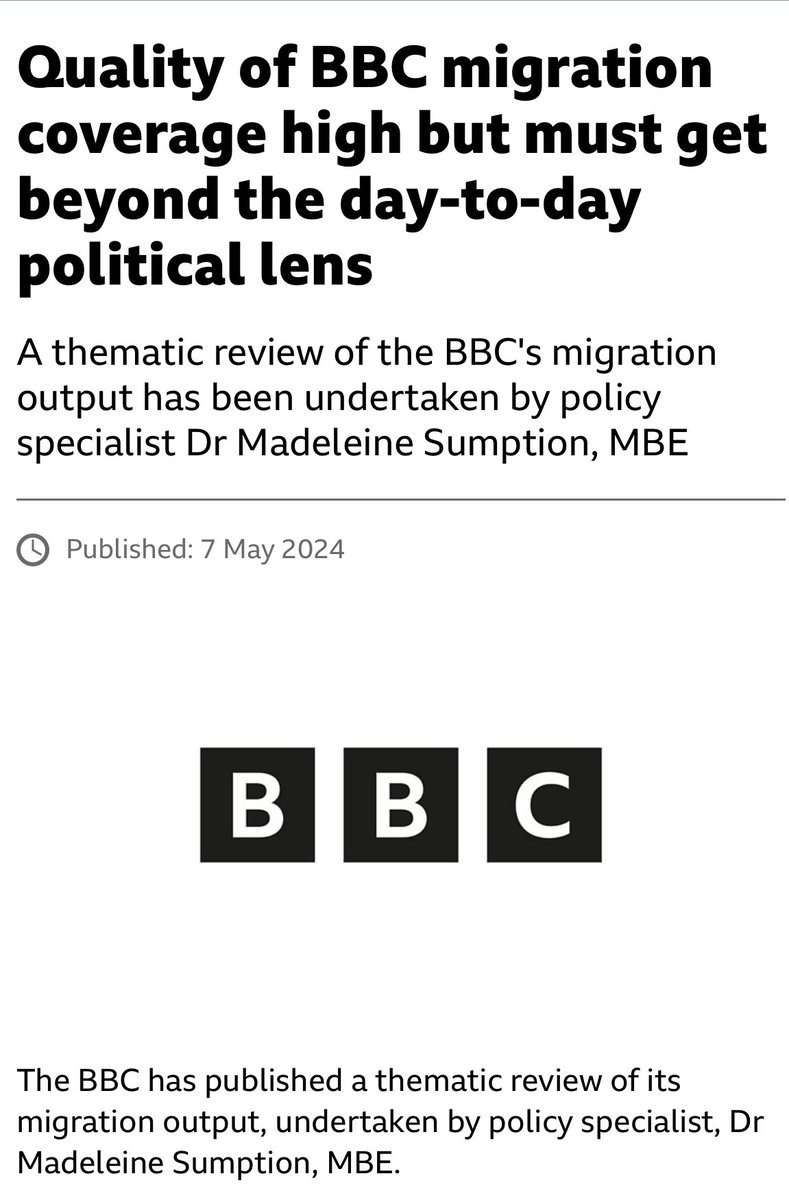 ‘Cover the substance not just the politics’ BBC completes its review on its coverage of Migration. Some good recommendations. bbc.co.uk/mediacentre/20…