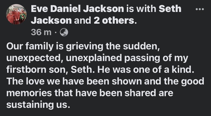 Seth 🕊️ 25 Years of Age Seth worked at Home Depot, Tzatziki’s, Blaze Pizza, Fresh Market, Gerber Auto, Old Navy, and Buffalo Wild Wings. “Our family is grieving the sudden, unexpected, unexplained passing of my firstborn son, Seth. He was one of a kind ..”