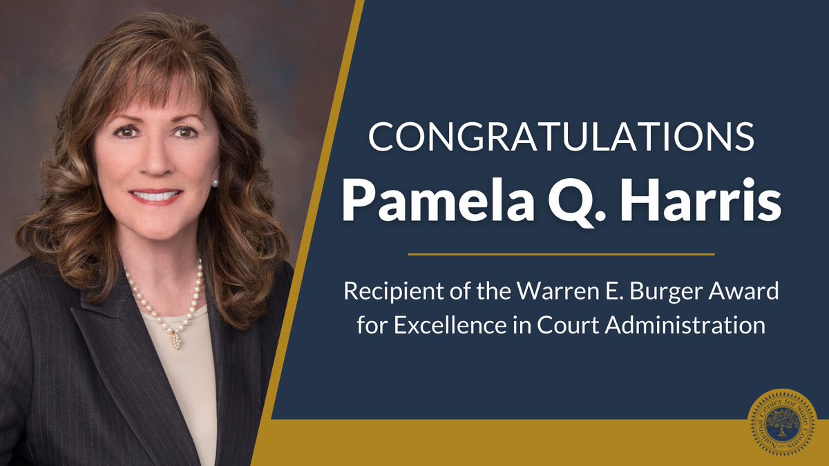 Congratulations to Pamela Q. Harris on receiving the prestigious Warren E. Burger Award for Excellence in Court Administration! Harris led @MDJudiciary through a historic period of modernization during her tenure, making innovations to the state's courts. bit.ly/3yiLSvq