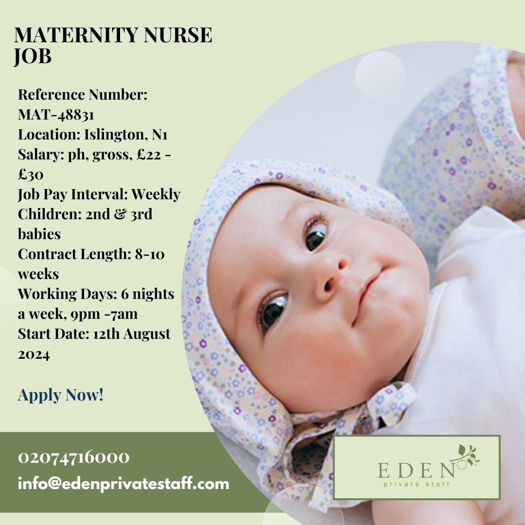 Maternity Nurse Job in Islington!

edenprivatestaff.com/job/twins-nigh…
#MaternityAgency #maternityleave #maternity #maternitynurse #maternityjobs #midwifejobs