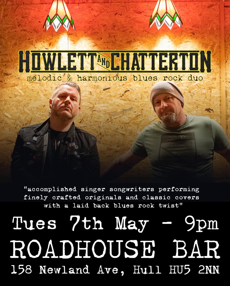 Tonight its Roadhouse Acoustic on Newland Ave, host @RowlandTweets onstage 8.30pm, special guests Howlett & Chatterton 9pm them open mic spots @livemusicinhull @gr8musicvenues @bbcburnsy @HULLwhatson @VHEY_UK @VisitHull @VisitHullEvents