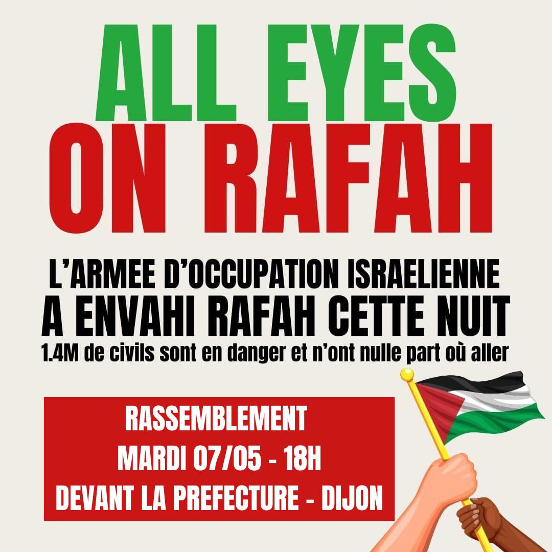 📍 DIJON 🔴 MASSACRE À RAFAH ➡️ Rassemblement ce soir, 18h, devant la préfecture ‼️