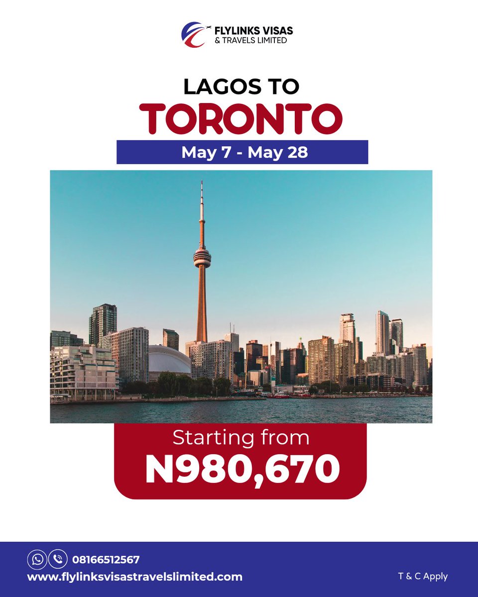 Score unbeatable deals on Lagos to Toronto flights today. 

Book now! Your next adventure awaits! 

#flightdeals #lagostotorontoflights