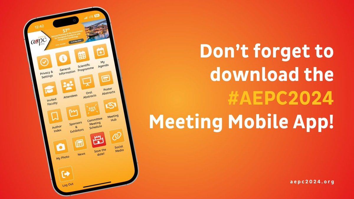 📲 Download the #AEPC2024 mobile app and take your annual meeting experience to the next level! 🔗 iOS: apple.co/4bvKunP 🔗Android: bit.ly/38yAQpH 🔒 Event code: aepc2024 To log in, please use the credentials that were emailed to you by the Organising Secretariat.