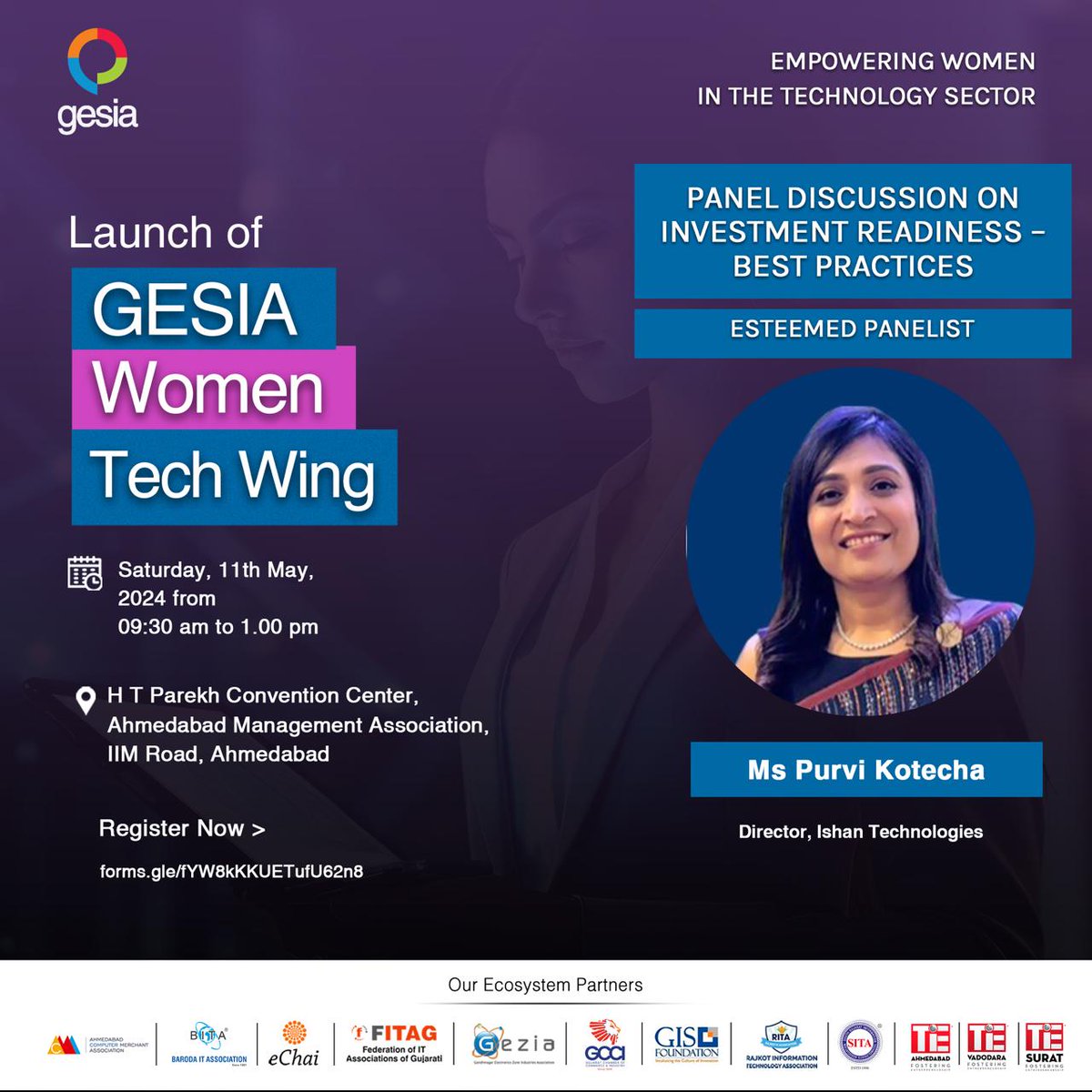 Join #Ishan Technologies' Director, Purvi Kotecha, an esteemed panelist addressing the topic Investment Readiness - Best Practice at the Launch of GESIA IT Association Women Tech Wing!

#ishanism #ishantechnologies #GESIAWomenTechWing #Innovation #DiversityInTech