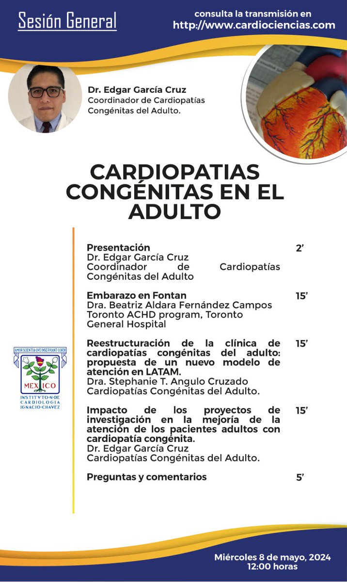 Mañana 8 de mayo. Transmisión a través de @Cardio_ciencias a las 12:00 hrs. @SIAC_cardio @SOME_IC @drgianma @JohnJairoArauj1 @stephy2611 @smexcardiologia @milagros_miriam