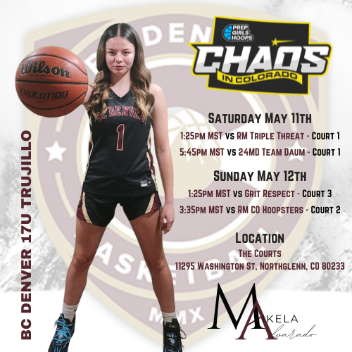 🏀 I'm Ready to compete this weekend at the @PrepGirlsHoops Chaos in Colorado Tournament! Join us at The Courts in Northglenn, Colorado. All the info is below on where you can find me, Let's bring the heat girls🔥 
#WeAreBCDenver #PrepGirlsHoops #ChaosInColorado