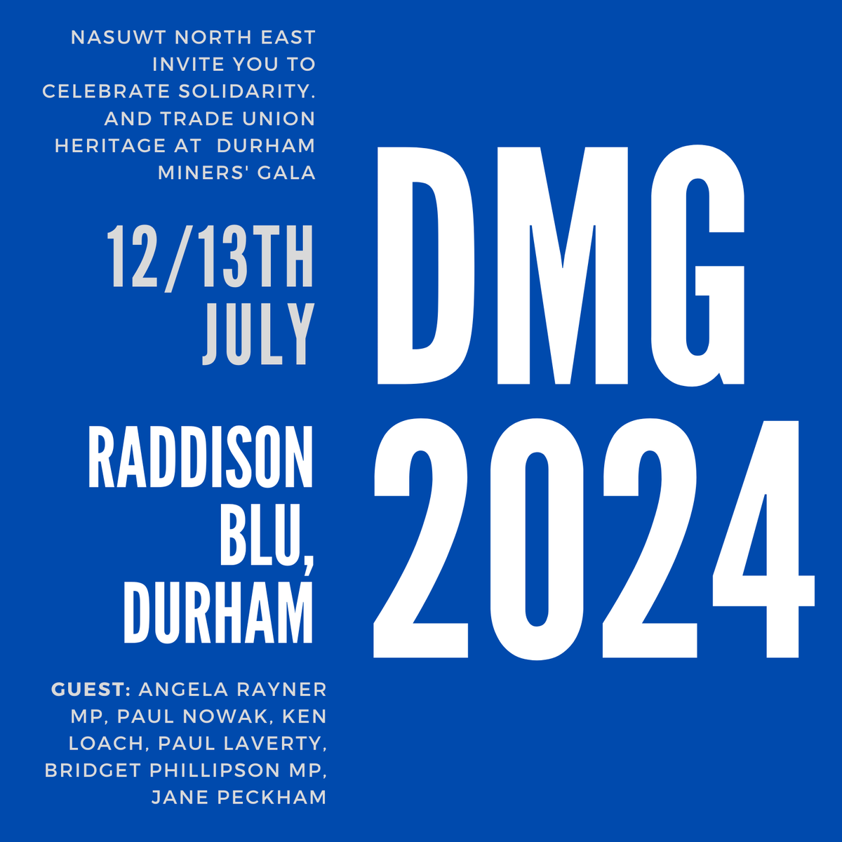 Another stellar line-up for <a href="/NASUWT/">NASUWT</a>'s event at this year's <a href="/DurhamGala/">Durham Miners' Gala</a>.  DM us for further details if you are a Durham member and would like to join us