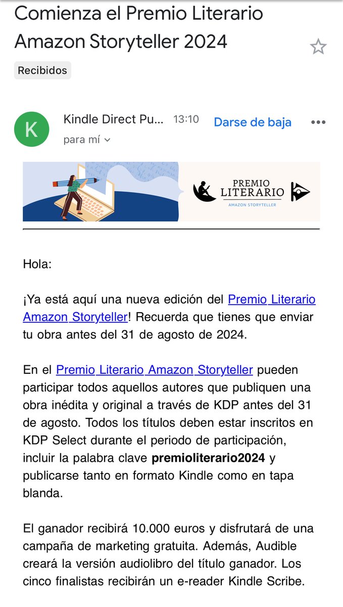 Es oficial!!!
Da comienzo el premio literario Amazon Storytell 2024. 

Ha aumentado la cuantía del premio? No me suena que en las anteriores ediciones fuera de 10000 euros…

#pla2024