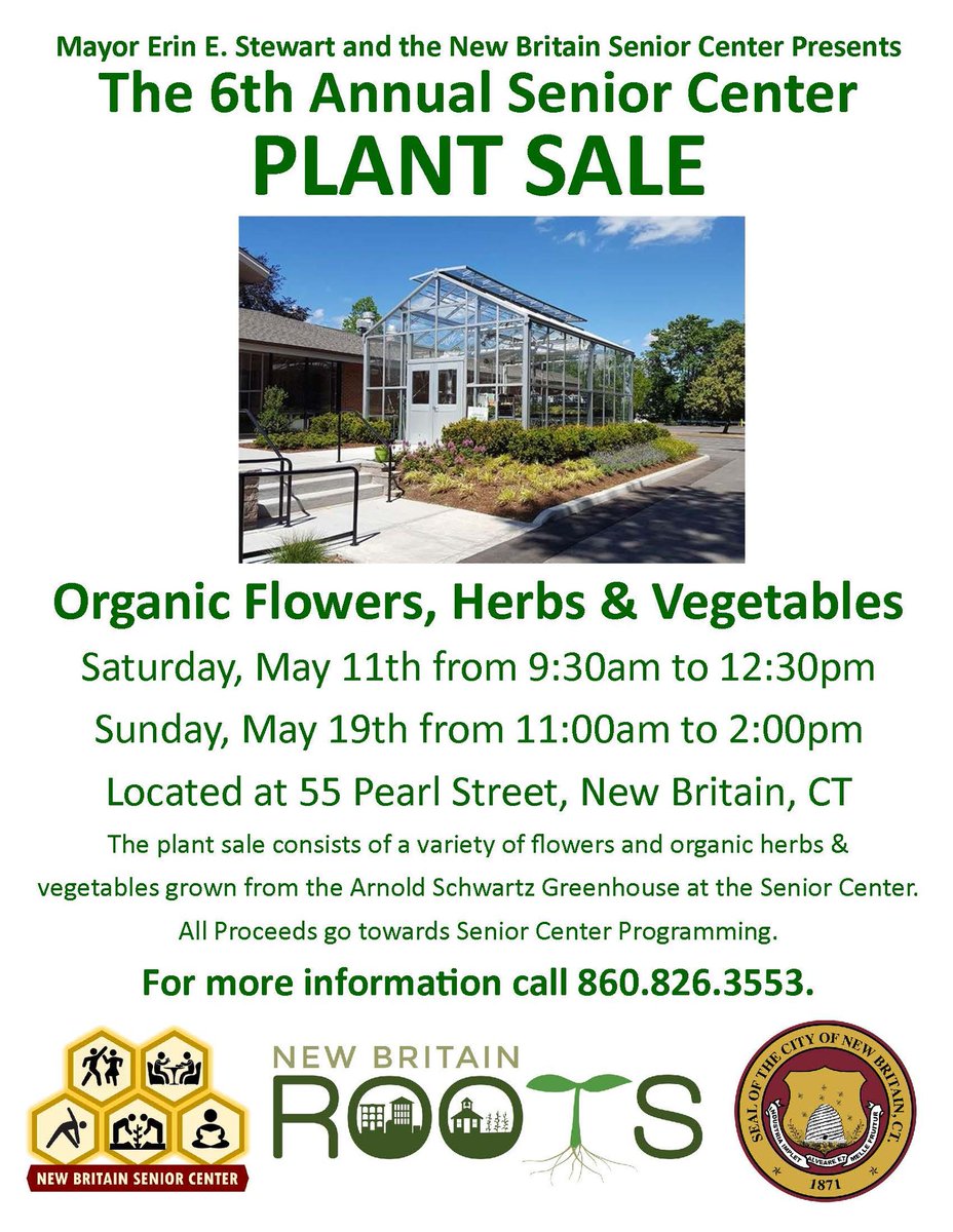 The #NewBritain Senior Center is hosting their plant sale on May 11th and May 19th! The plant list and price list can be found below 💛🌱