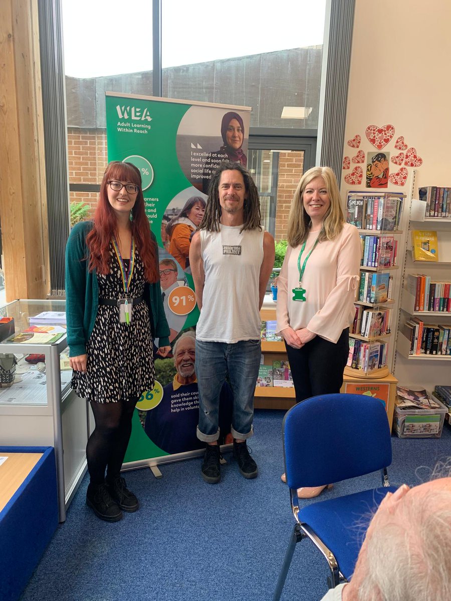 Diane Johnson visited a friendly Creative Relaxation group, led by Geoff O'Meara at Braunstone Town Library today to discuss WEA personal development courses. The WEA was introduced by Kristi Trown, Local Area Coordinator, Public Health, Leics County Council.