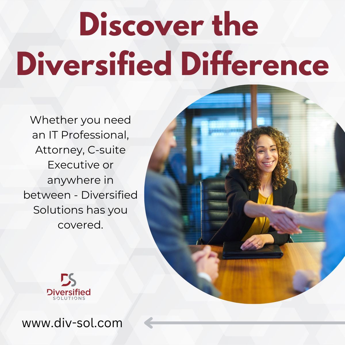 What's the Diversified Solutions Difference? Our commitment to excellence goes beyond just finding candidates. We are your dedicated partner - no matter your need! div-sol.com/what-we-do/fin… 

#Partner #RealPeople #RealResults