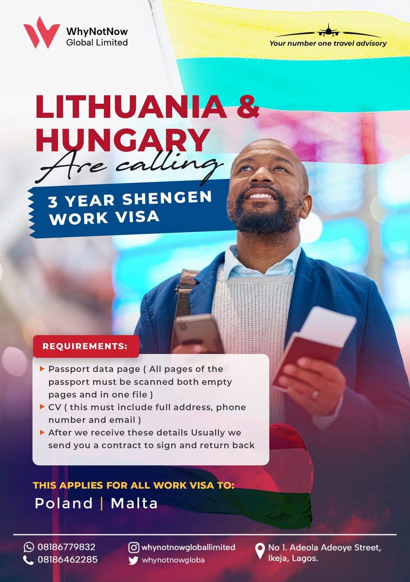 Unlock Europe with Ease: Discover the Schengen Work Visa Advantage with Us!

#lithuania #hungary #poland #malta #shengenvisa #shengenworkvisa #workvisa #travelconsultant #travelagency #travelagencyinlagos #whynotnowtravelandtour #whynotnowgloballimited