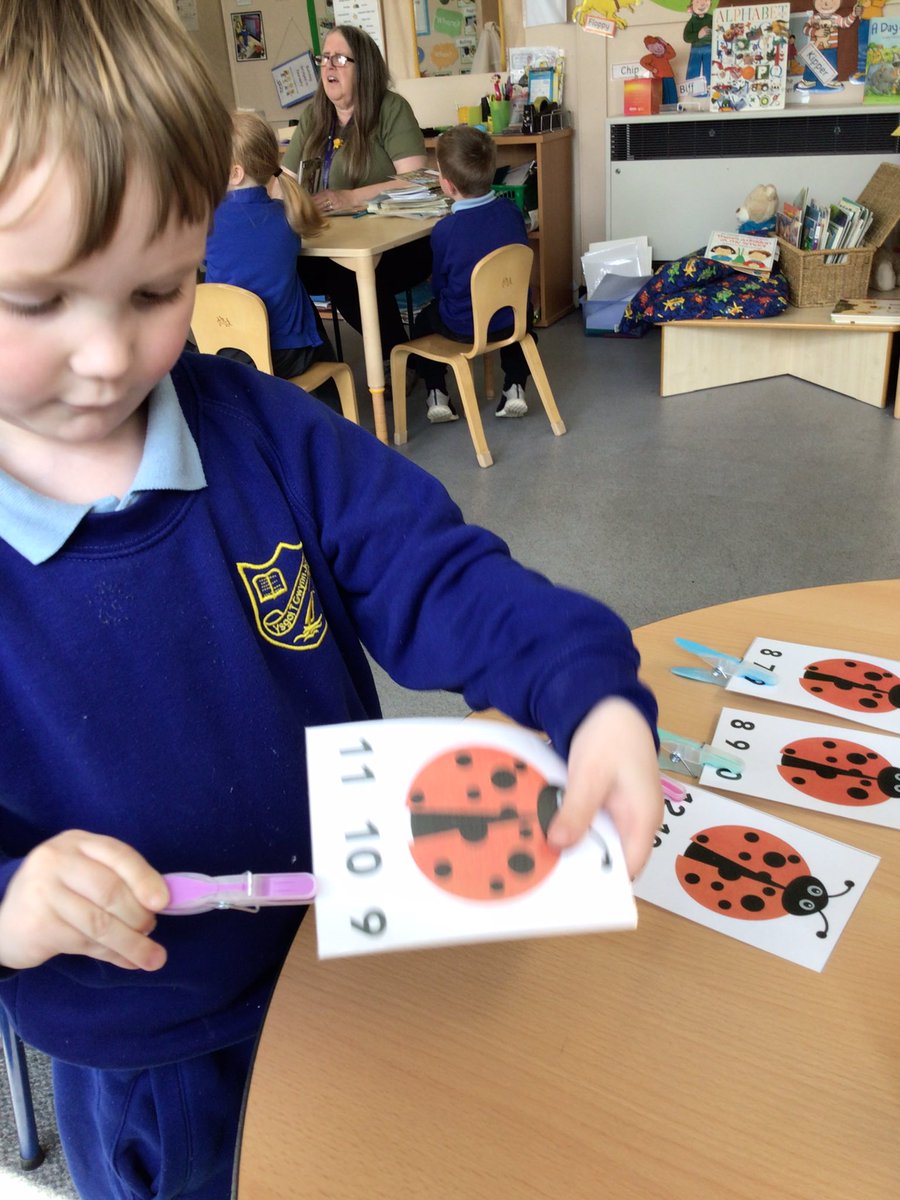We have been busy counting spots and squeezing open the pegs to put on the correct number.