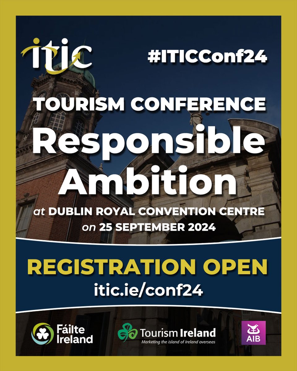 Registration is open for our Tourism Conference - 'Responsible Ambition' #ITICConf24 This must-attend event takes place on September 25th @DubRoyalCC. Stellar line up of speakers include renowned British journalist & podcaster @jonsopel, Minister for Tourism @cathmartingreen,…
