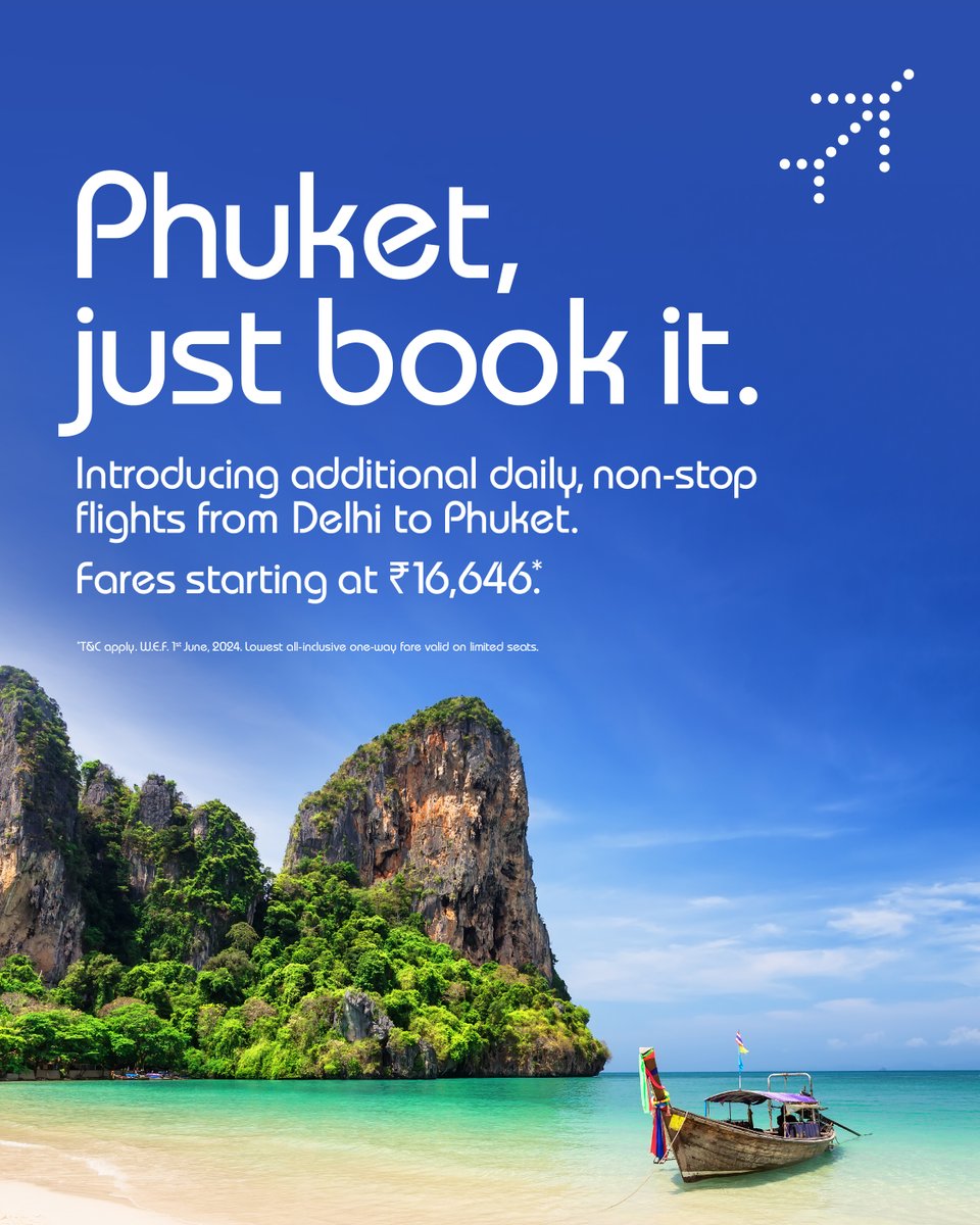 Introducing additional flights from #Delhi to #Phuket W.E.F. 1st June, 2024. Fares starting at ₹16,646*. Book now: bit.ly/3Wxb63A.

#goIndiGo #IndiaByIndiGo