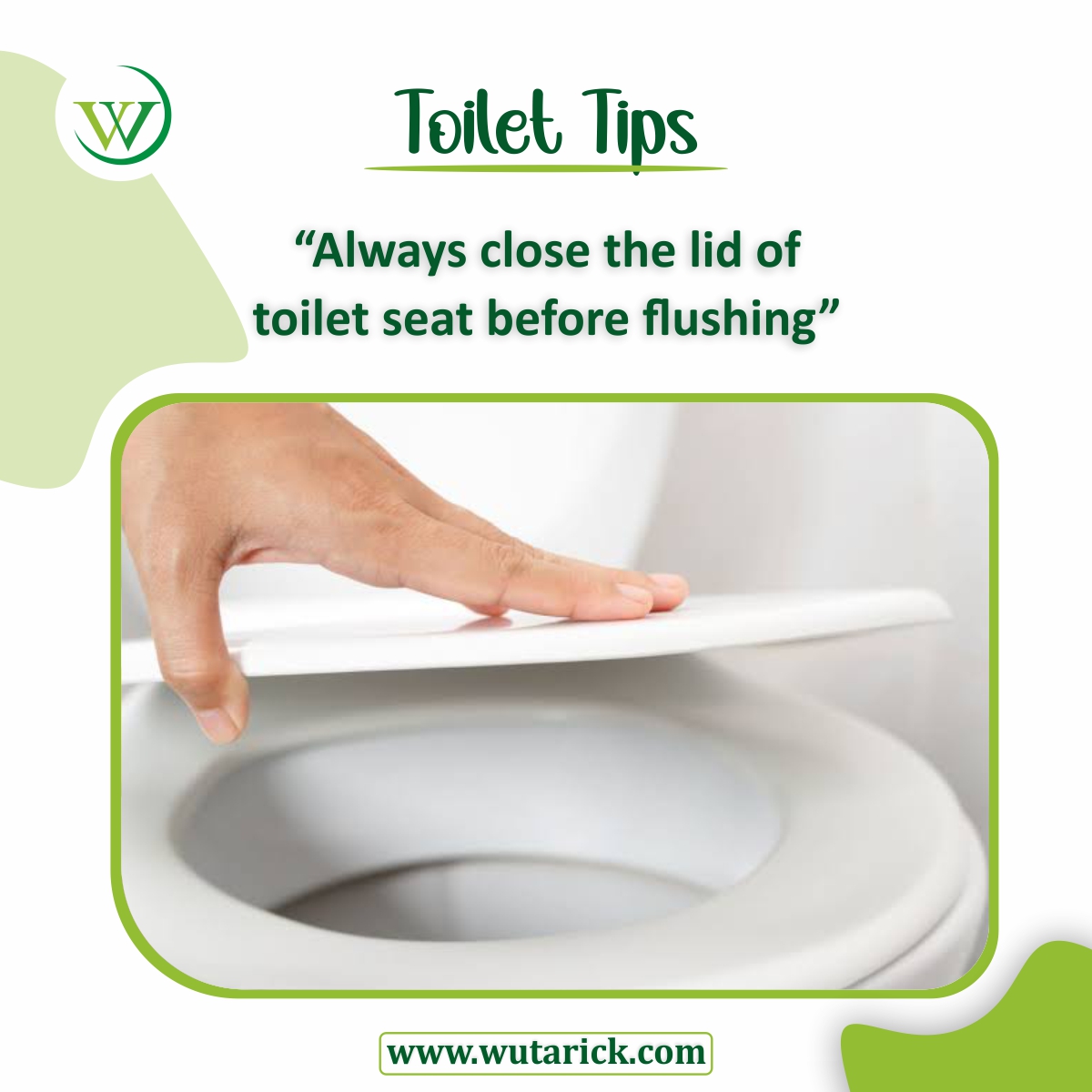 Always close your toilet seat before flushing your toilet as germs are mostly airborne and can leave the water closet to other bathroom items like toothbrush, towel, sponge etc.

#wutarick #wutarickstore #tipoftheday #toilettip #toiletguidelines #toilettips #tipsandtricks