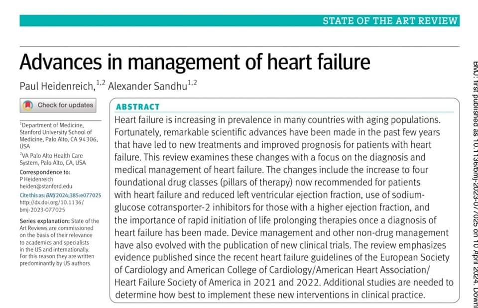 🔴Advances in management of heart failure : State of the Art #2024Review #openaccess 

bmj.com/content/385/bm…
#CardioEd #Cardiology #FOAMed #meded #MedEd #Cardiology #CardioTwitter #cardiotwitter #cardiotwiteros #CardioEd #MedTwitter #MedX #cardiovascular #medtwitter #FOAMed