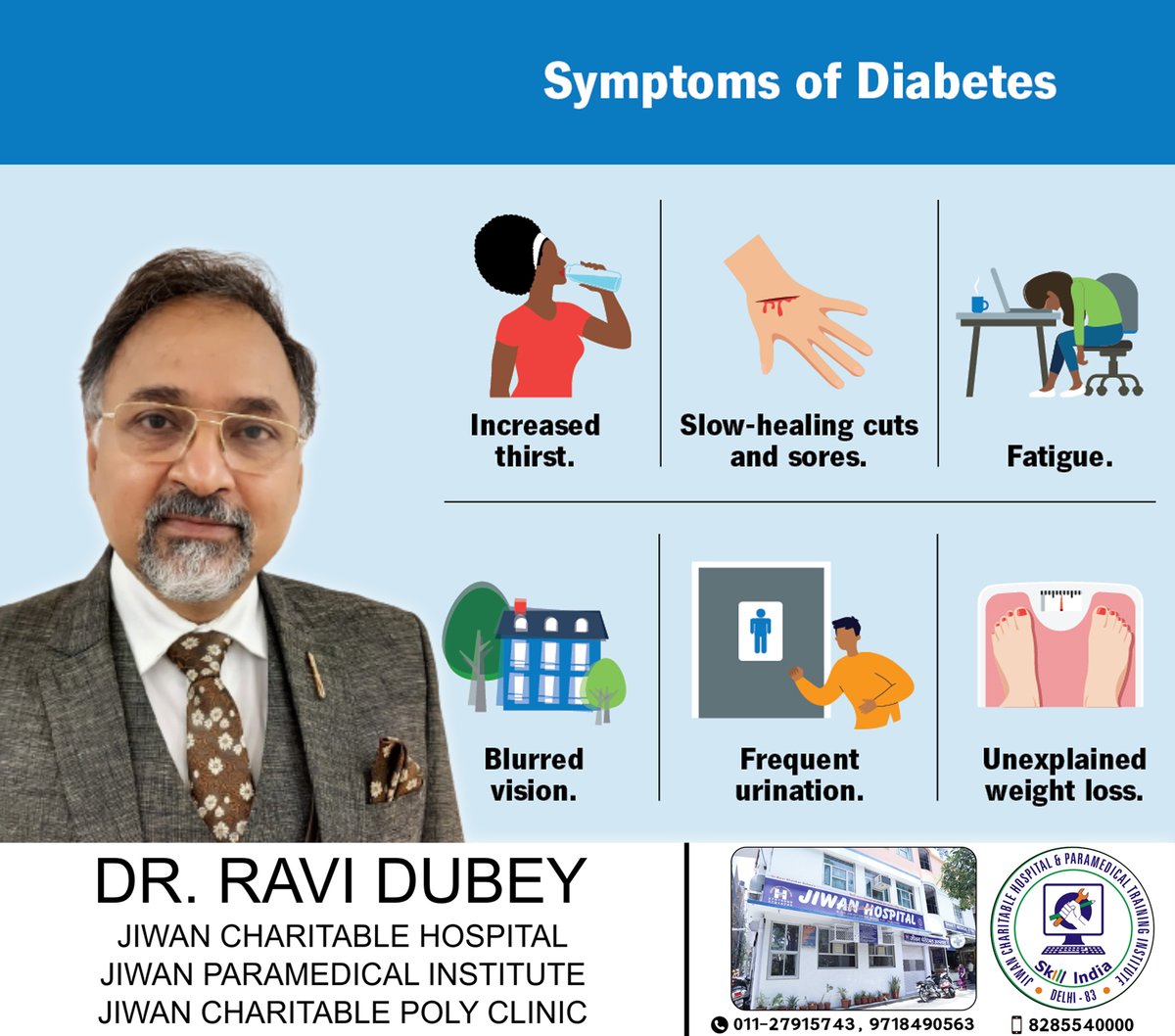 Symptoms of Diabetes - Jiwan Charitable Hospital
Address: R-225-230, Mangol puri, Delhi, India
Call us: 011-27916689, 27915743
#jiwancharitablehospital #hospitalpharmacy #drravidubey #healthcare #medical #doctors #mangolpuridelhi #nursinghome #diabetes #sugar #treatmentplanning