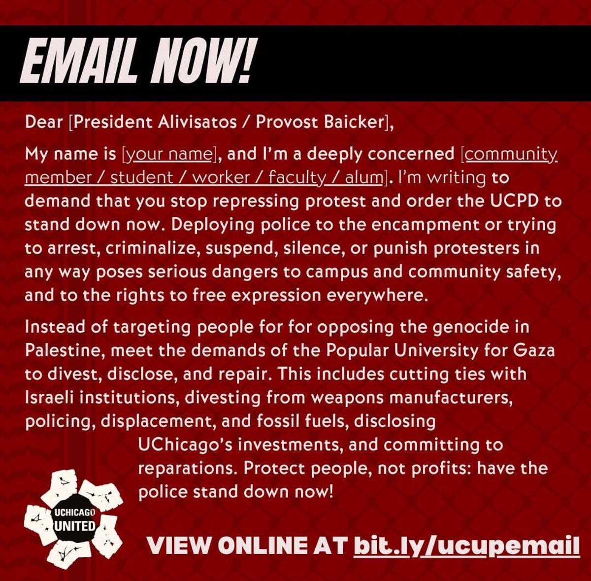 URGENT!!! Mass Mobilization needed at UChicago Bookstore 970 E 58th UCPD threatening to arrest folks for holding a rally for Gaza