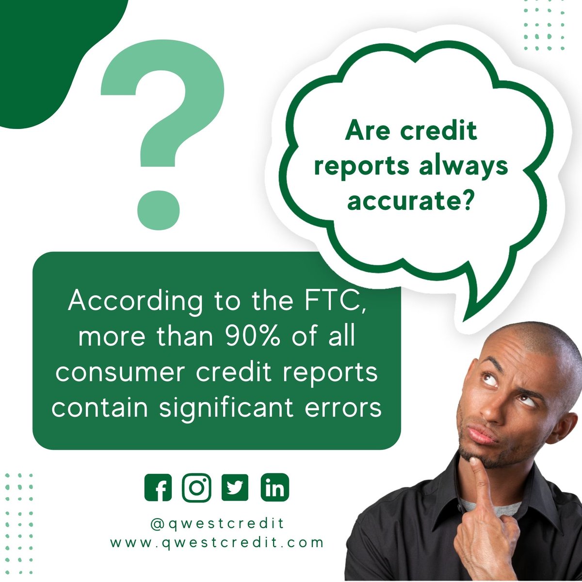 9 out of 10 Americans find errors on their credit file, according to a FTC survey done on Americans' credit reports.

Submit your case to be reviewed by our experts using the link in our bio.
.
#credit #creditreport #creditservices #credittips #crediteducation #creditaccuracy