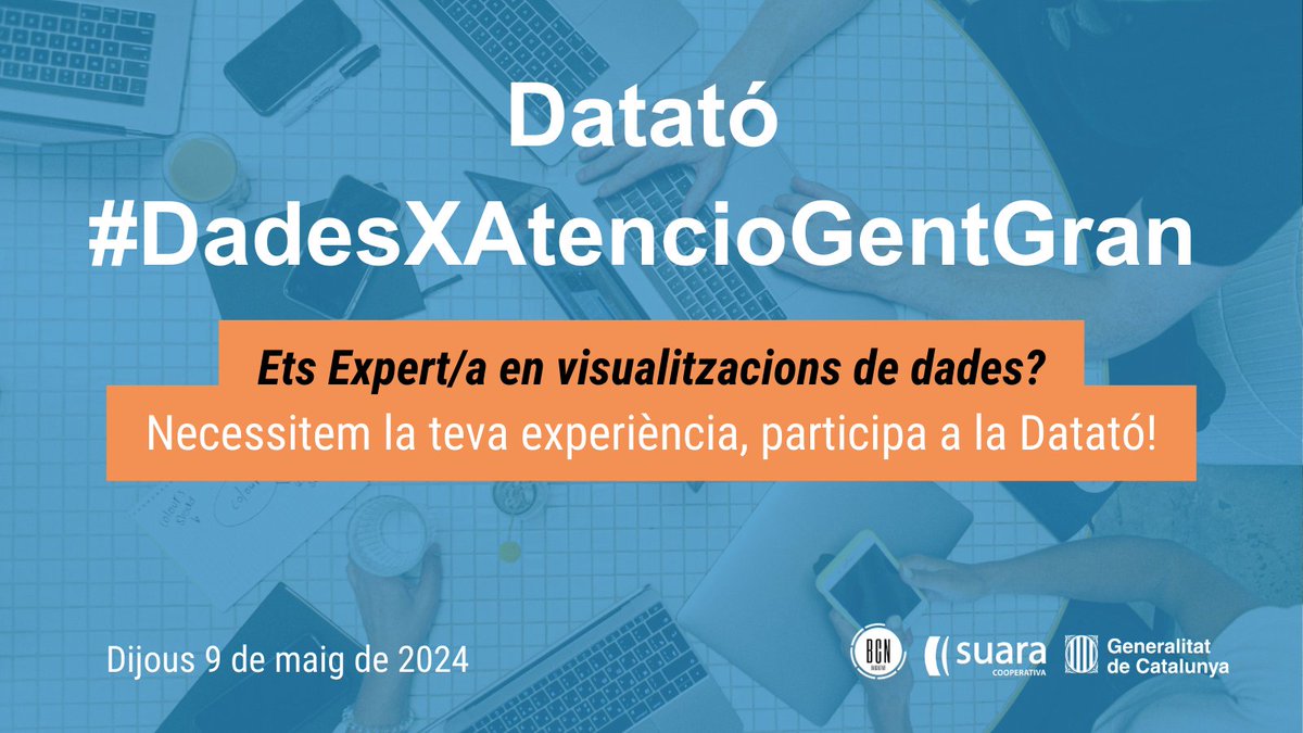 🚀 Organitzem la #Datató #DadesXAtencioGentGran ! 👀Tens experiència en visualització de dades? Ets analista de dades, periodista de #dades? T'apassiona utilitzar-les per a fins socials? 🏃‍♀️ Participa! #DataViz @suaracoop 📆 9/5 📲Inscripcions + Info 👉bit.ly/DatatóXAtenció…