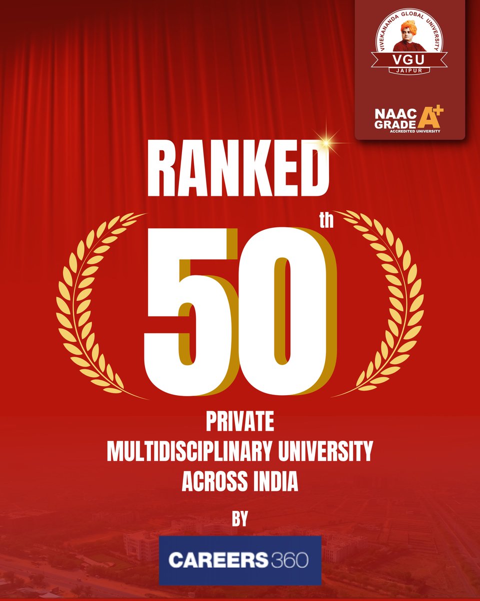 VGU has soared to new heights, securing the prestigious 50th rank among Private Multidisciplinary Universities across India by Career 360! This incredible achievement is a testament to our unwavering commitment to excellence in education and holistic development. We extend our