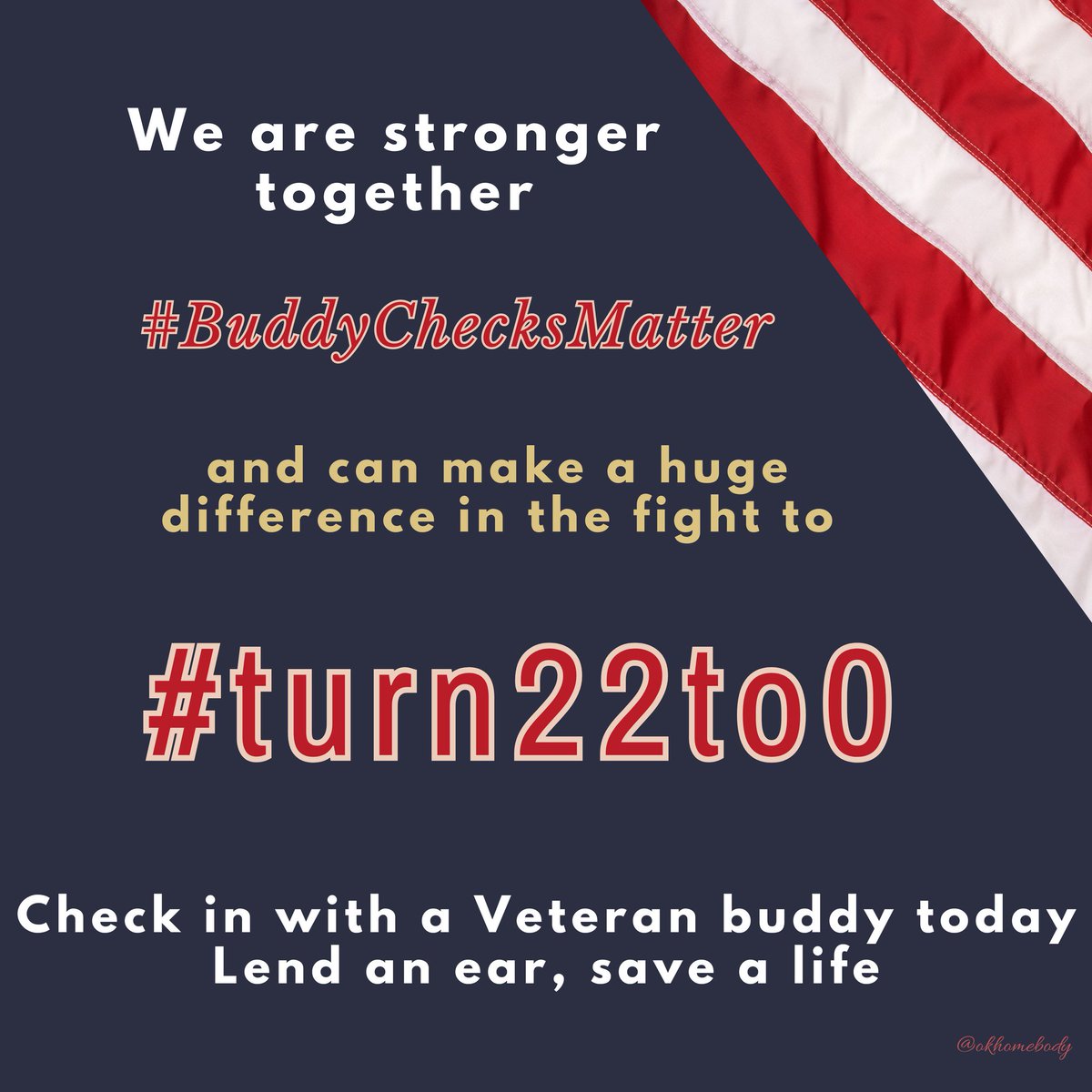 Good morning Patriots!  On #ThoughtfulTuesday we #Veterans should do our #BuddyChecks because #BuddyChecksMatterMoreIn2024 to help #EndVeteranSuicide and #turn22to0 ASAP! Please #PrayForOurTroops #VeteranLivesMatter. God Bless you all and #GodBlessAmerica!!🙏🙏🇺🇸🇺🇸
