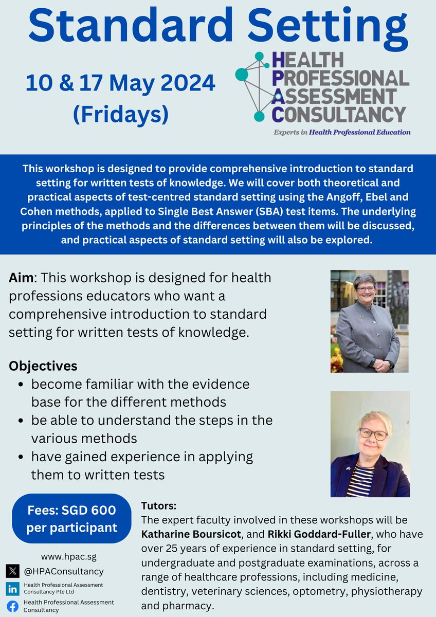 Mel_cfs's tweet image. @HPAConsultancy 
Starting this Friday!
𝐒𝐭𝐚𝐧𝐝𝐚𝐫𝐝 𝐒𝐞𝐭𝐭𝐢𝐧𝐠online workshop (10 &amp;amp; 17 May 2024) Register here: hpac.sg/sign-up-standa…
#HPAC #professionseducators #Healthprofessionals #standardsetting #SBA #Singlebestanswer